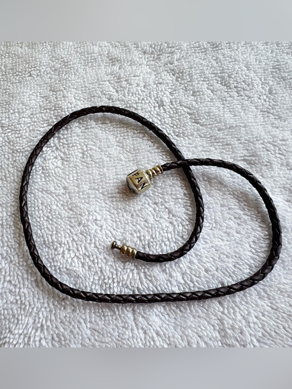 Pandora braided leather double charm bracelet with sterling silver clasp